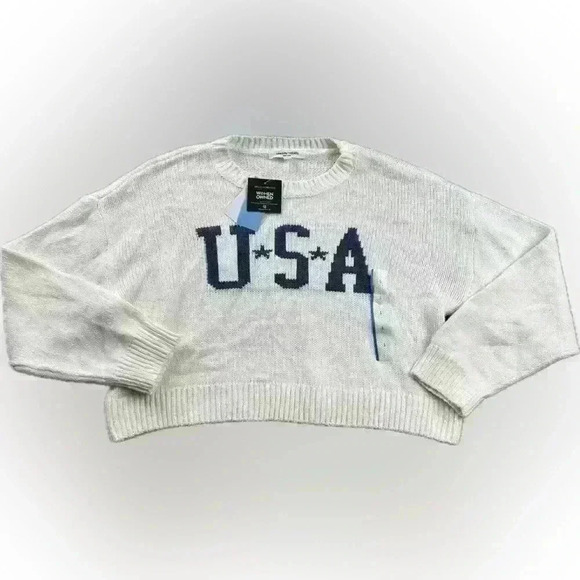 Grayson Threads Women's Size Large Long Sleeve Flag Graphic Sweater Off White - Picture 1 of 6